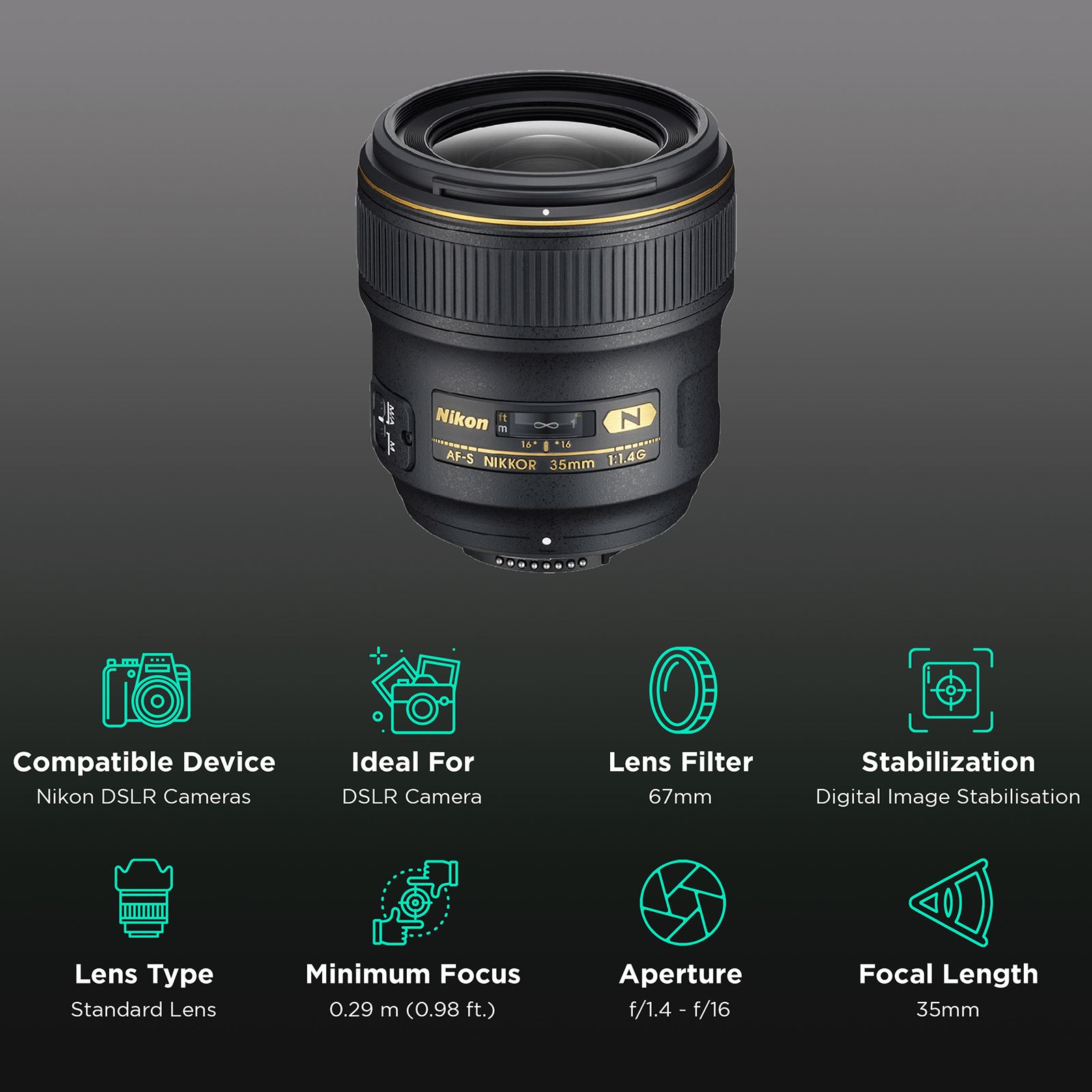 Buy Nikon AF-S NIKKOR 35mm f/1.4 - f/16 Standard Prime Lens for